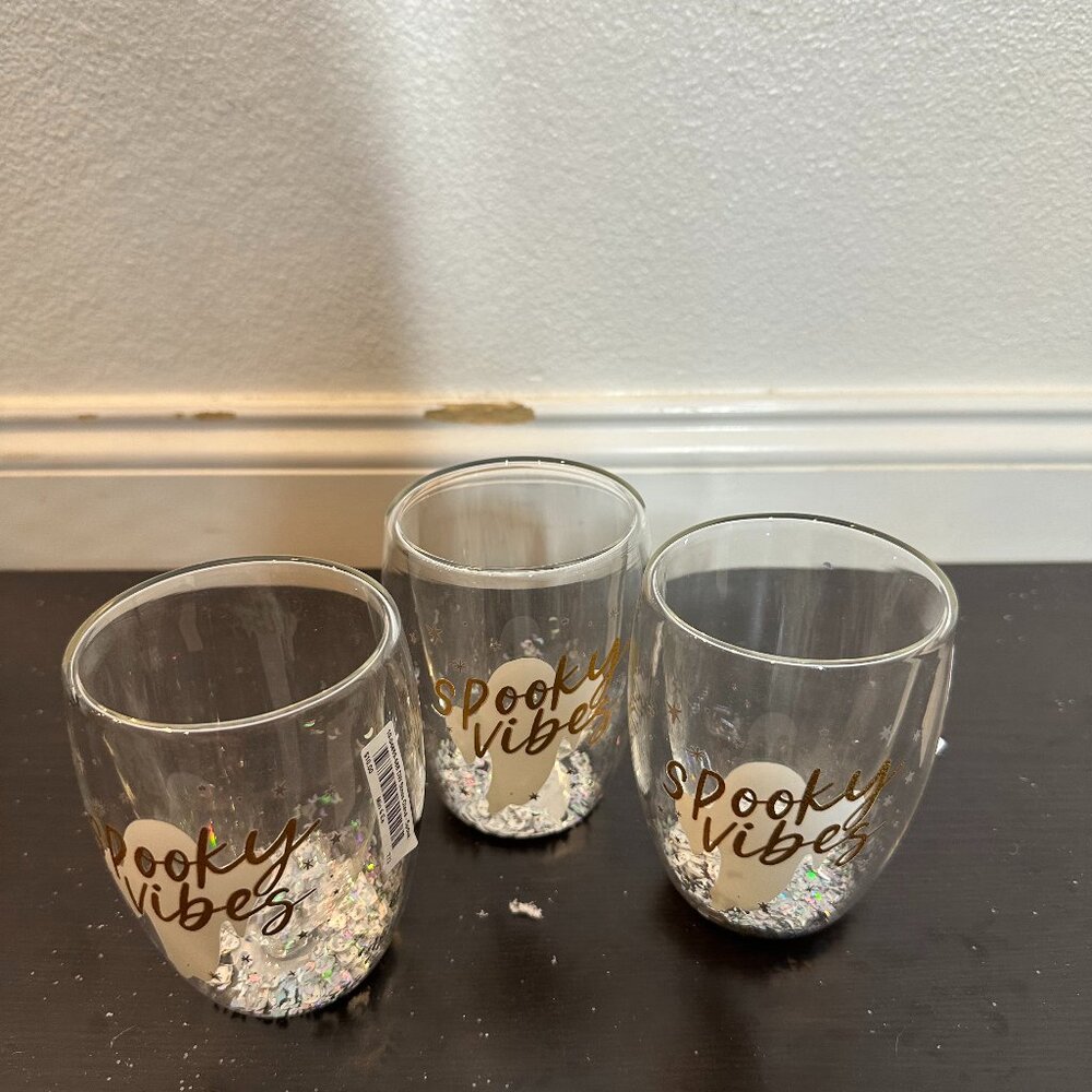 New Halloween Clear Ghost Spooky Vibes 3 Set Cups